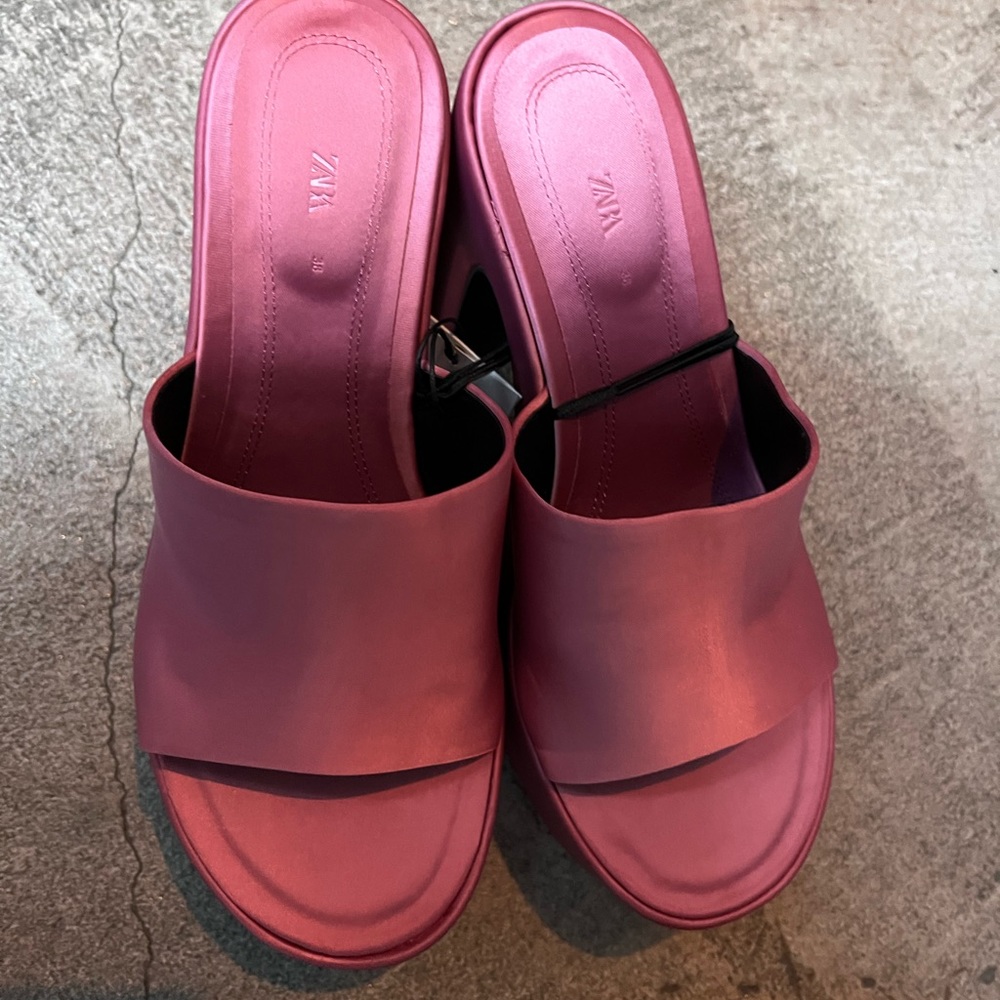 Zara Hot Pink Thick Platform Sandal Heels - Picture 3 of 5